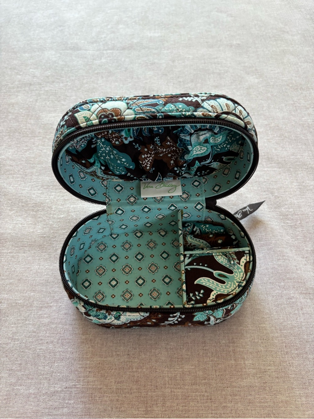Vera Bradley retired Java blue coquette boho cotton quilted jewelry travel case